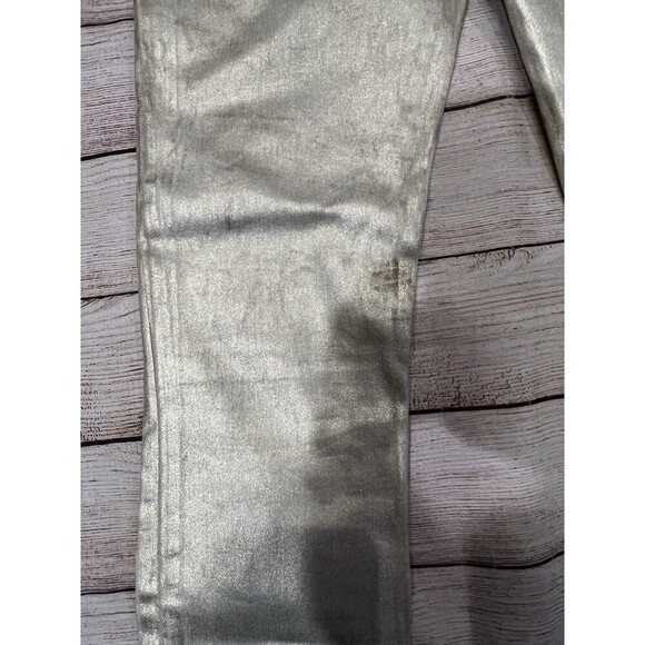 JONATHAN SIMKHAI Rae Gold Coated High Rise Skinny Jeans Sz 25 Split Hem - Picture 6 of 8